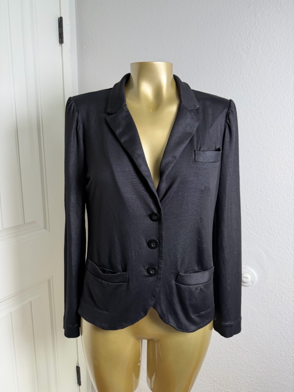 Marc By Marc Jacobs Black Satin Tailored Blazer S